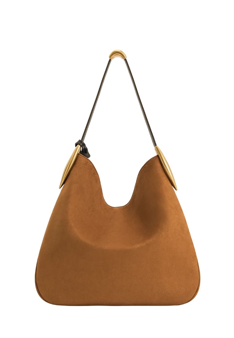 Nina Metal Charm Hobo Bag - Brown