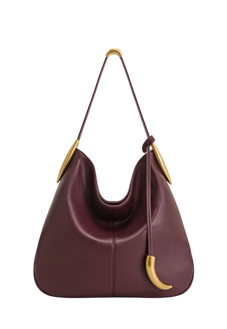Nina Metal Charm Hobo Bag - Burgundy