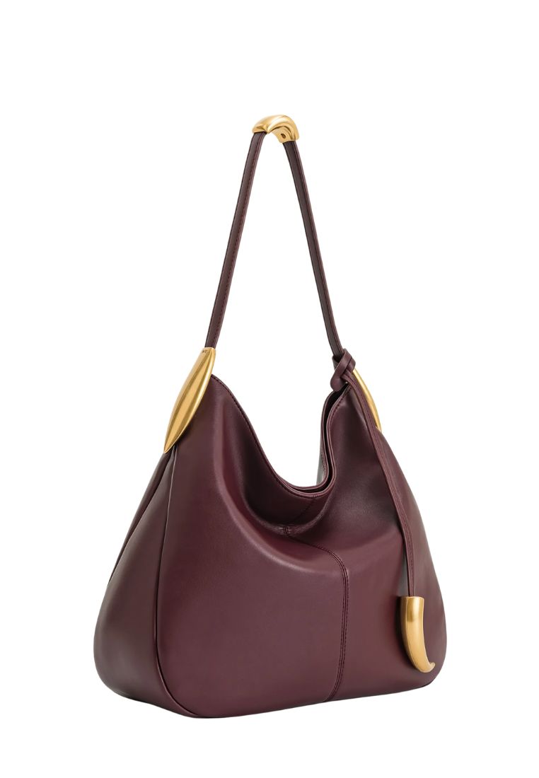 Nina Metal Charm Hobo Bag - Burgundy