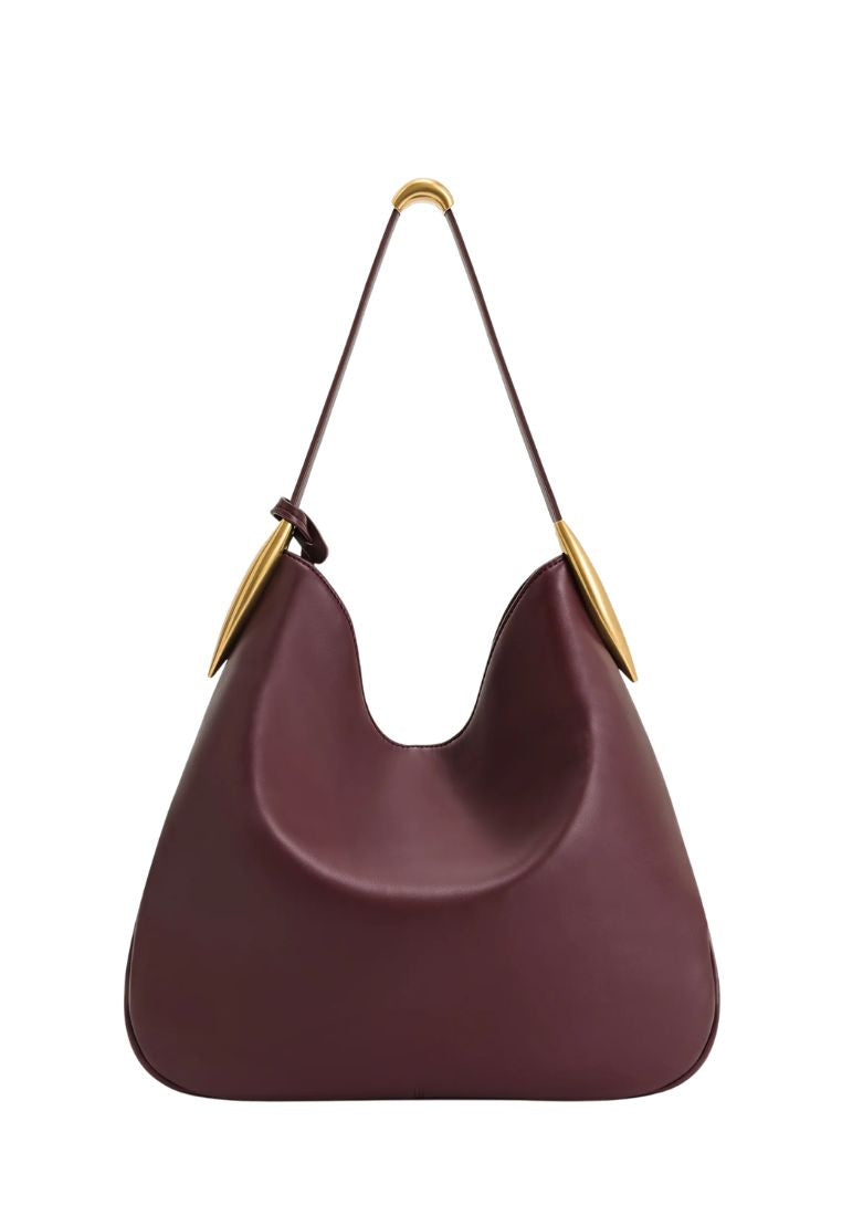 Nina Metal Charm Hobo Bag - Burgundy