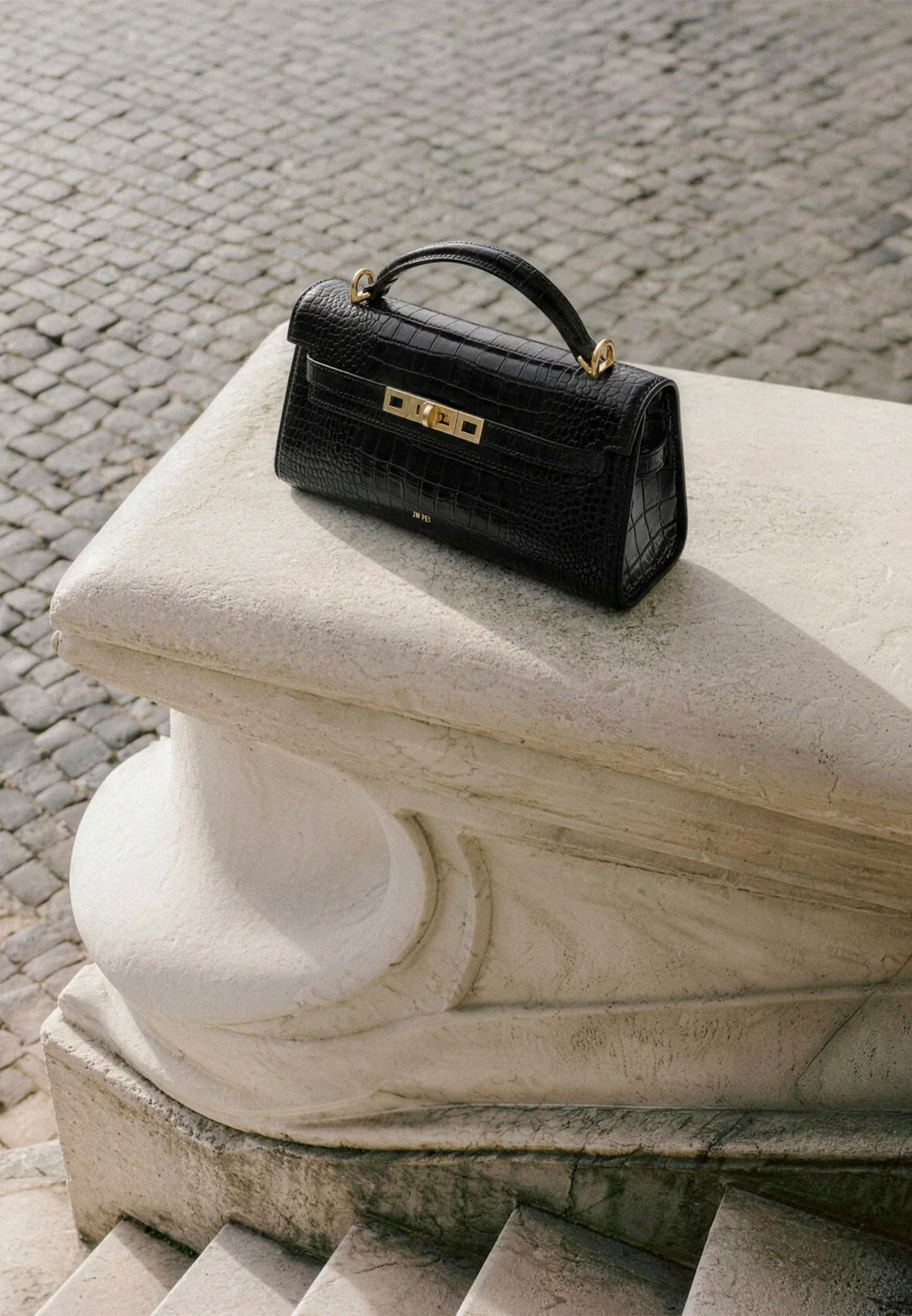 Noor Top Handle Bag - Black Croc