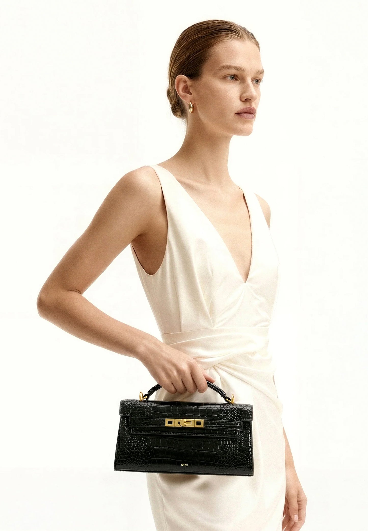 Noor Top Handle Bag - Black Croc