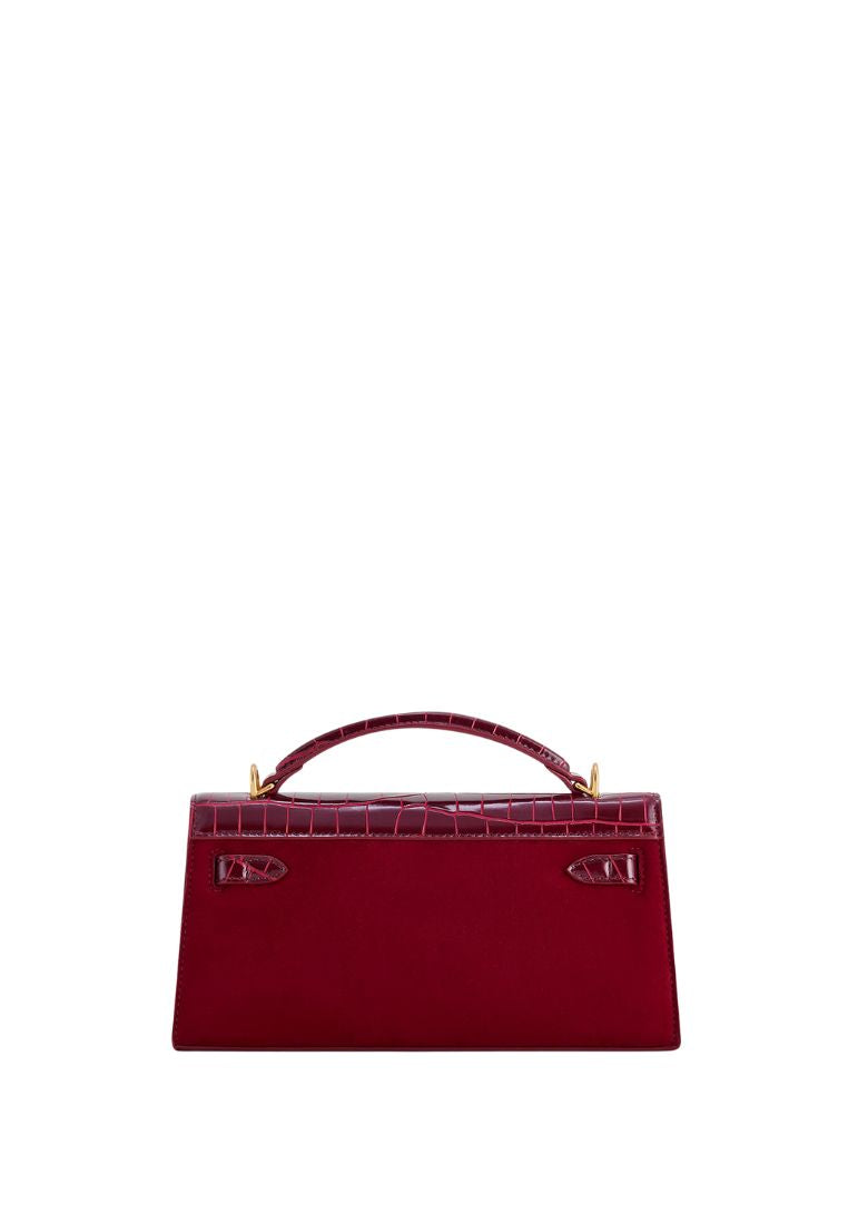 Noor Faux Suede Top Handle Bag - Red