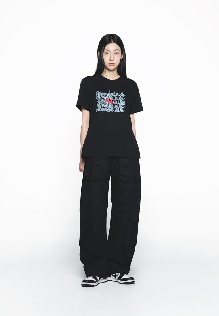 Oil Painting Graphic Woman Short Sleeve T-Shirt Black