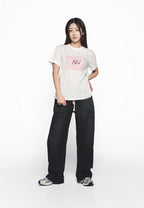 Oil Painting Graphic Woman Short Sleeve T-Shirt Cream