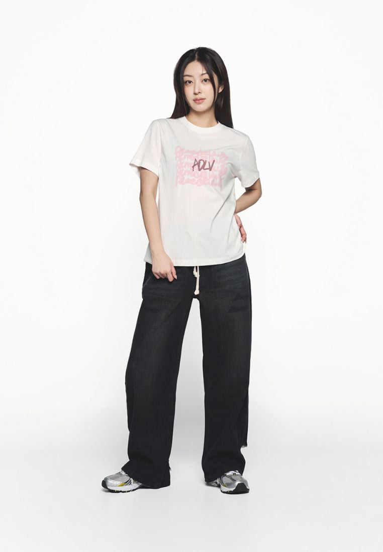 Oil Painting Graphic Woman Short Sleeve T-Shirt Cream