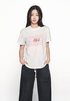 Oil Painting Graphic Woman Short Sleeve T-Shirt Cream