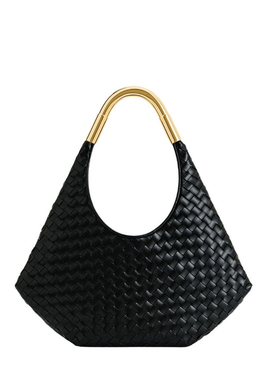 Olivia Hand-Woven Metal Handle Hobo Bag - Black