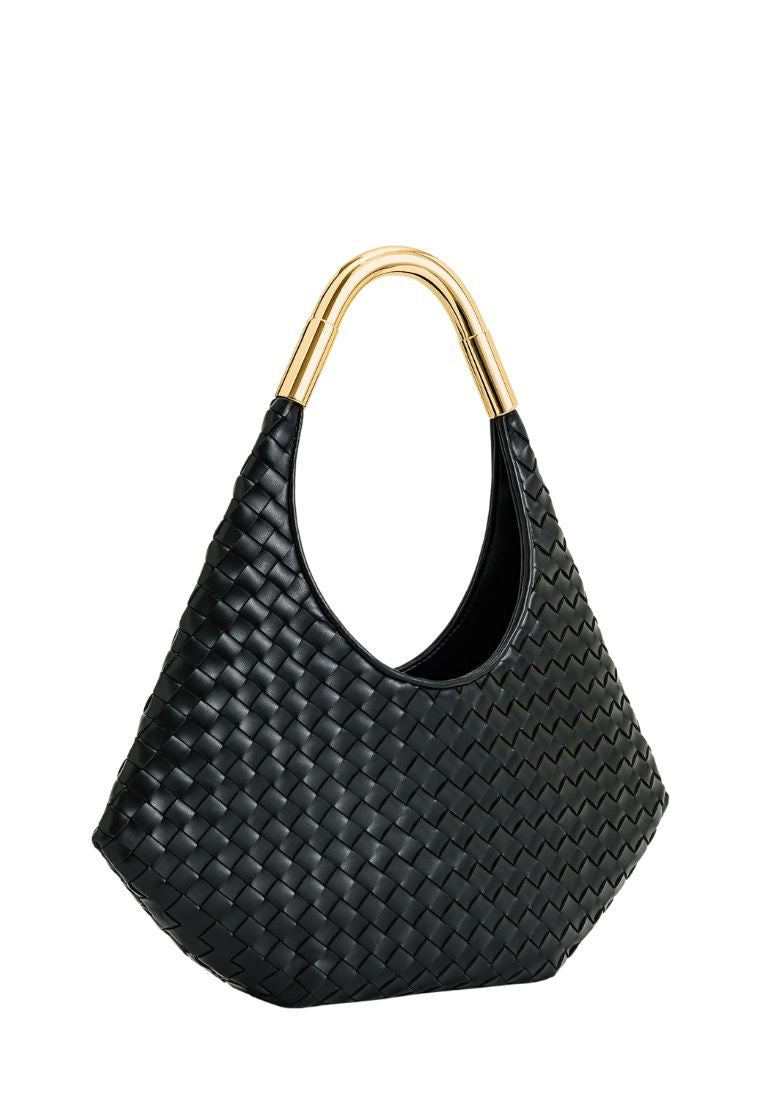 Olivia Hand-Woven Metal Handle Hobo Bag - Black