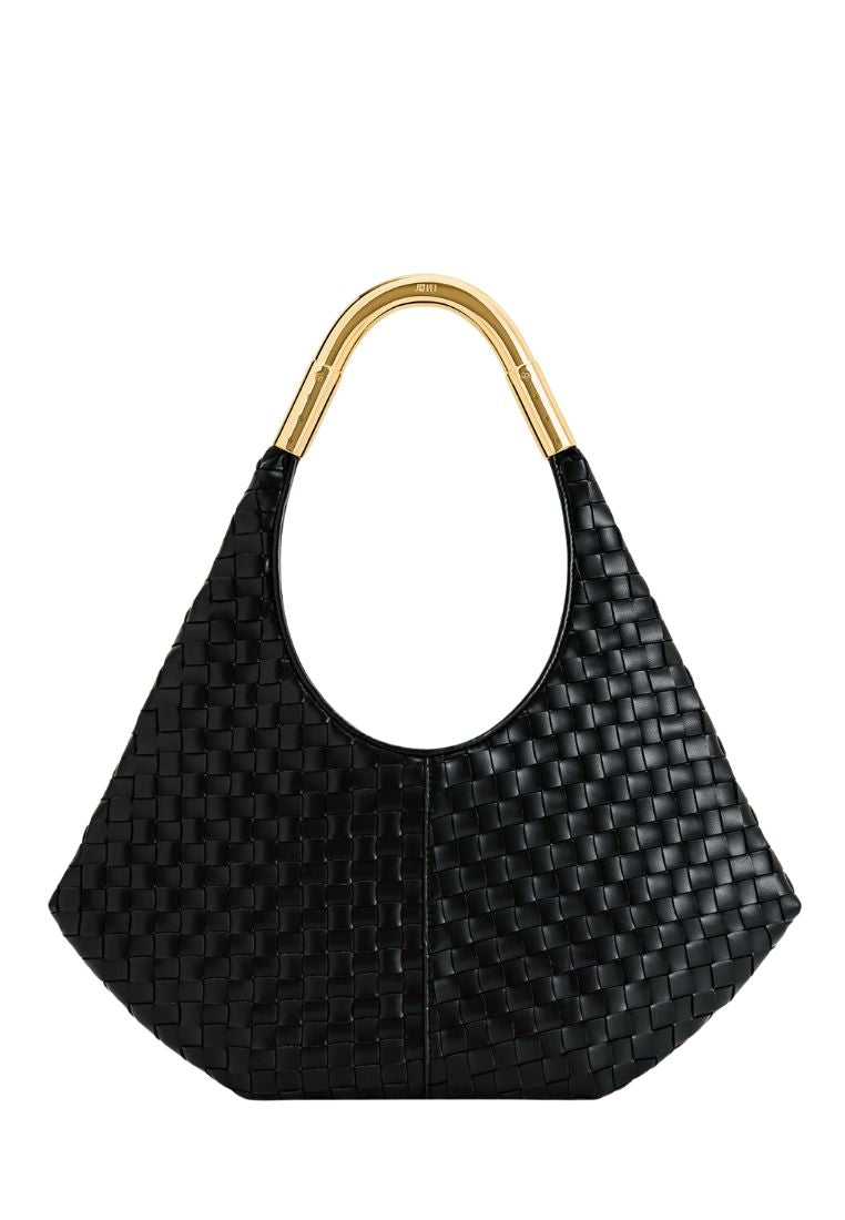 Olivia Hand-Woven Metal Handle Hobo Bag - Black