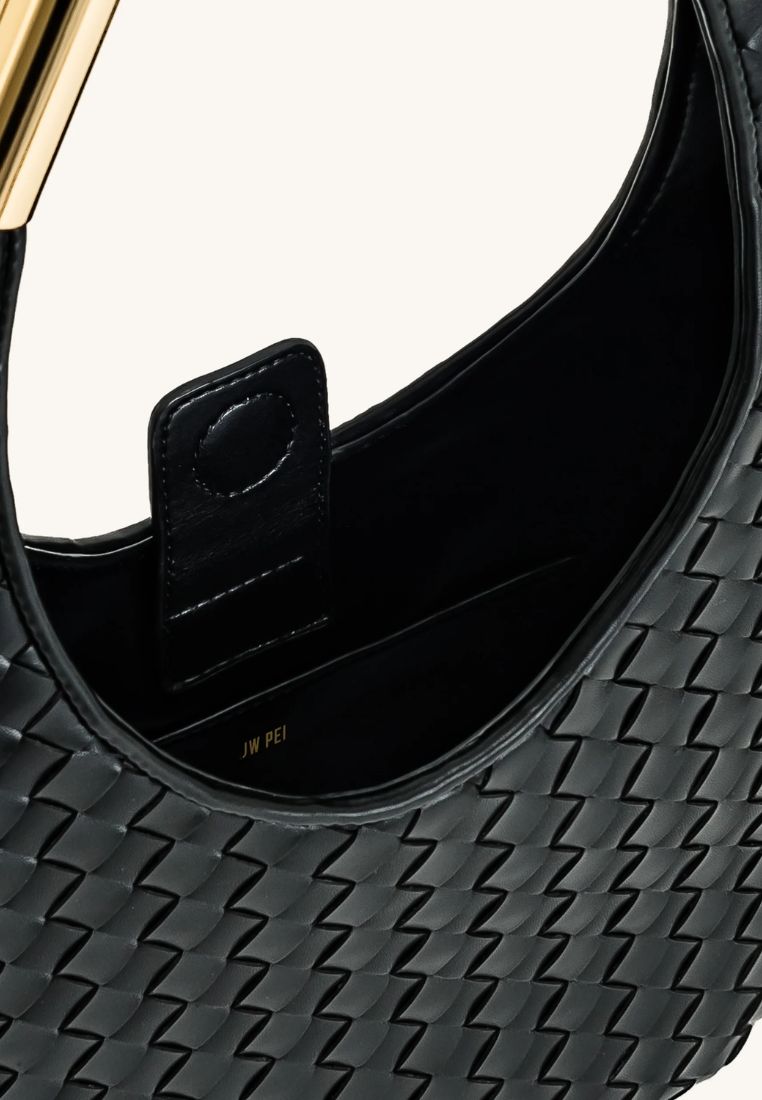 Olivia Hand-Woven Metal Handle Hobo Bag - Black