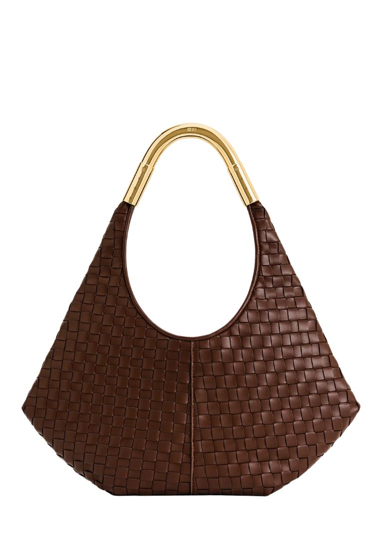 Olivia Hand-Woven Metal Handle Hobo Bag - Brown