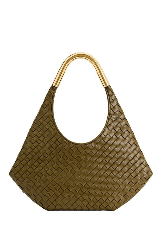 Olivia Hand-Woven Metal Handle Hobo Bag - Olive Green