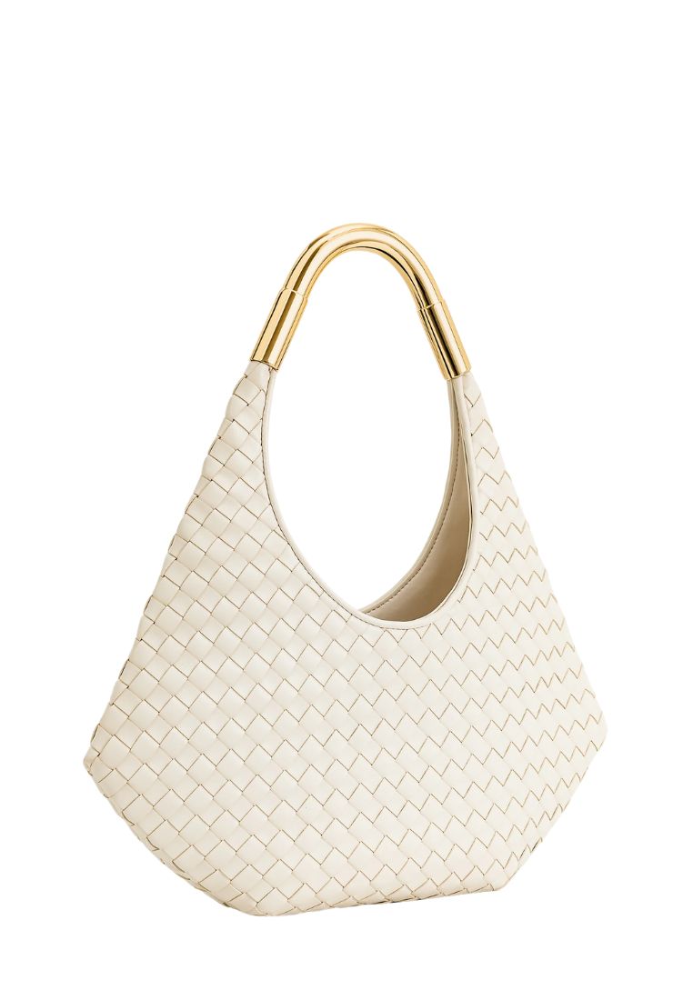 Olivia Hand-Woven Metal Handle Hobo Bag - White