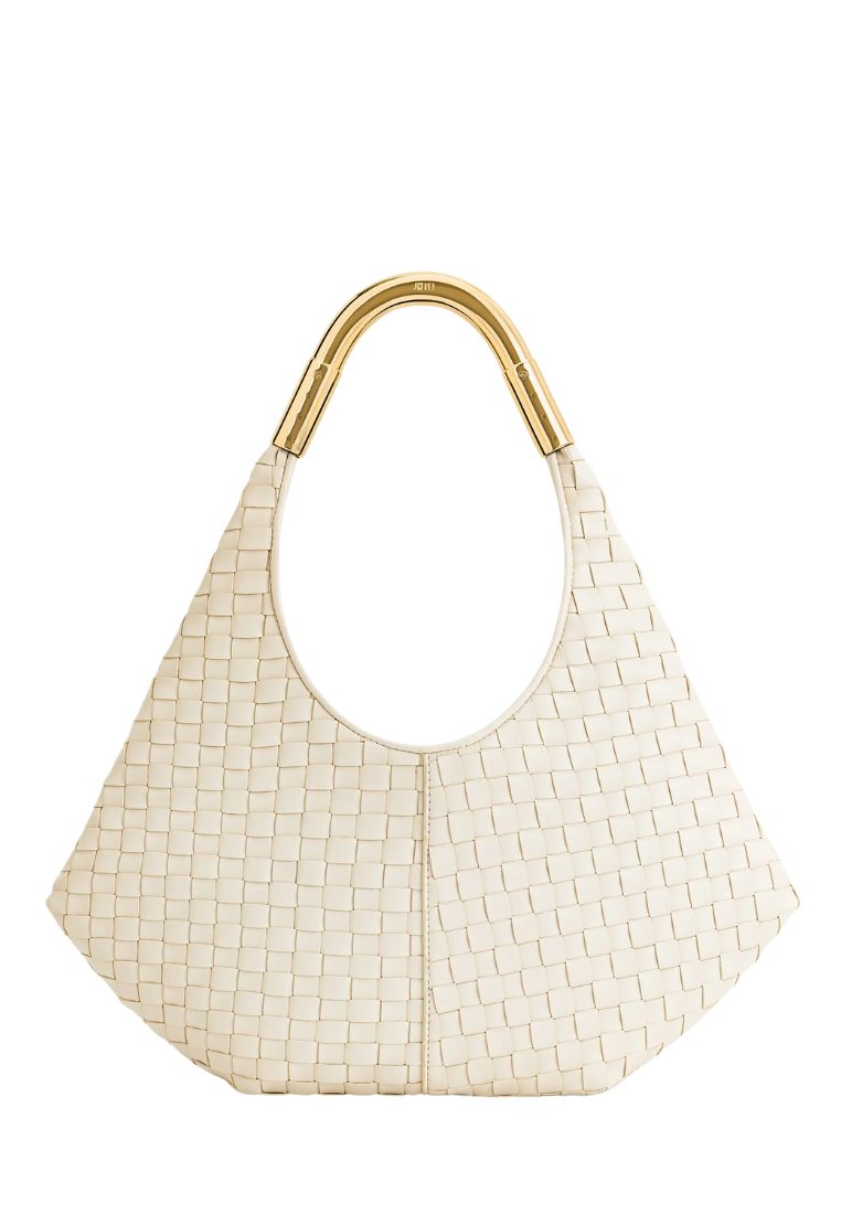 Olivia Hand-Woven Metal Handle Hobo Bag - White