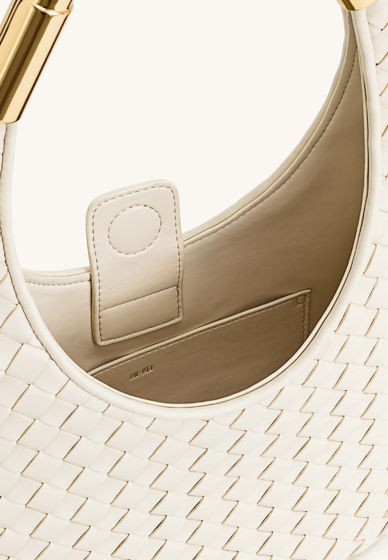 Olivia Hand-Woven Metal Handle Hobo Bag - White