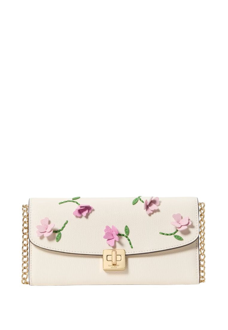 Phoebe Floral Applique Turnlock Wallet-on-Chain Meringue Multi