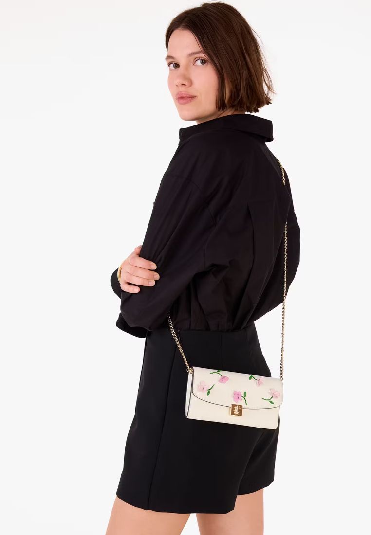 Phoebe Floral Applique Turnlock Wallet-on-Chain Meringue Multi