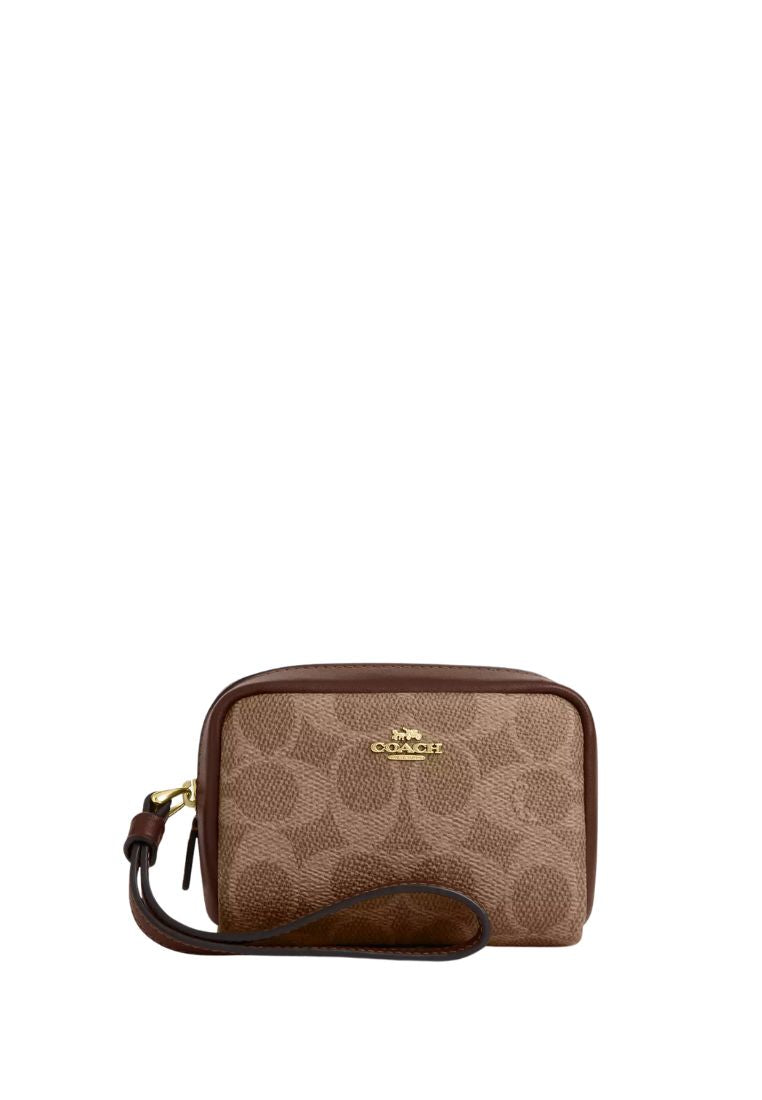 Pouch Wristlet In Signature Canvas Gold Tan Brown