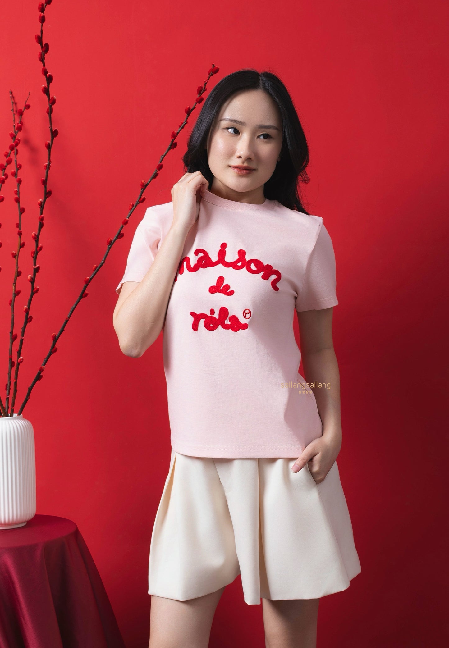 Maison De Rola Embroidery T-Shirt Pink