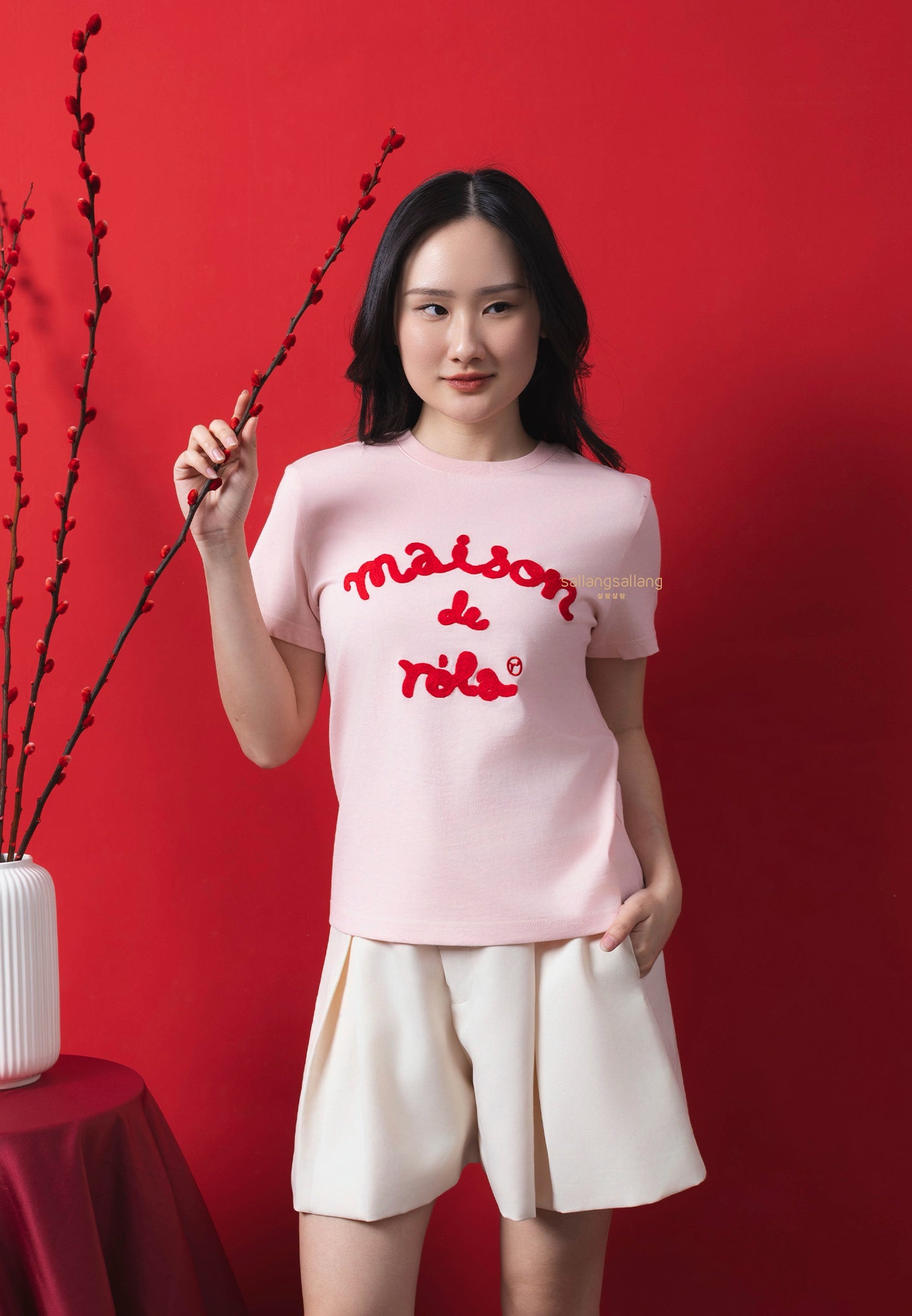 Maison De Rola Embroidery T-Shirt Pink