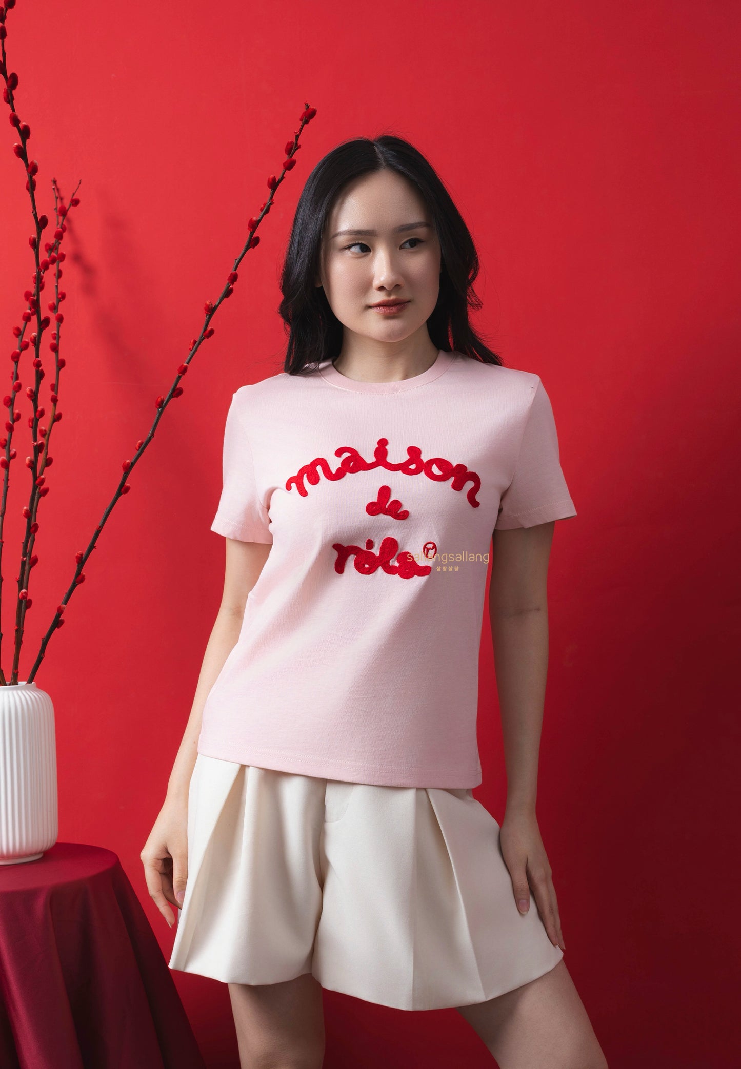 Maison De Rola Embroidery T-Shirt Pink