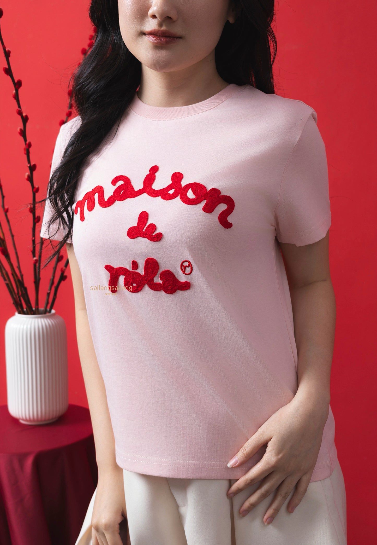 Maison De Rola Embroidery T-Shirt Pink