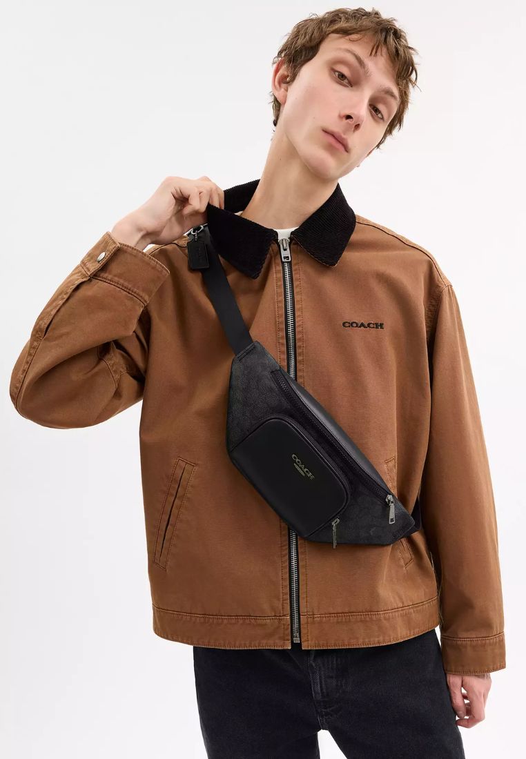 Racer Small Belt Bag in Signature Canvas Gunmetal Charcoal Black