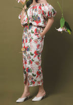 [MADE] High Linen Flower Off Shoulder Dress Red Ivory