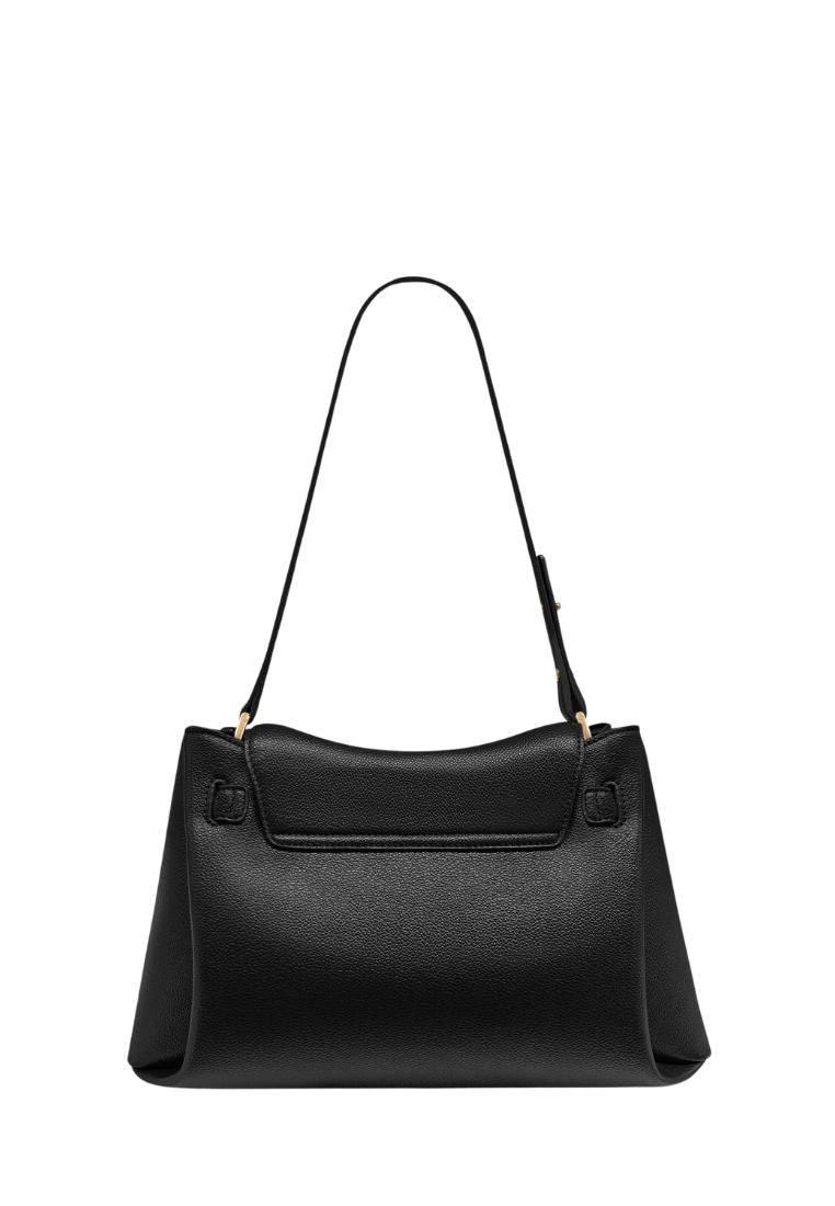 Rhea Pebbled Double Buckle Shoulder Bag – Black