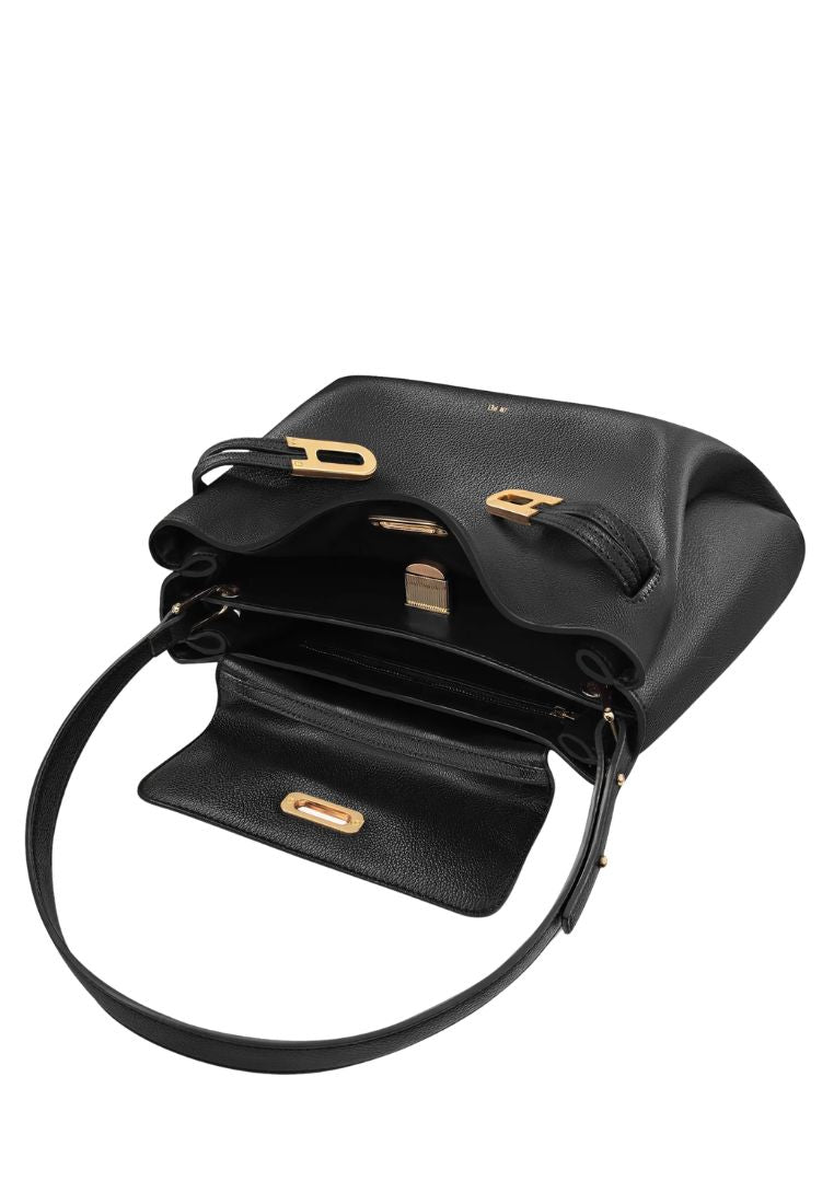 Rhea Pebbled Double Buckle Shoulder Bag – Black
