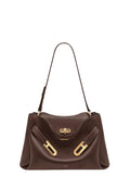 Rhea Pebbled Double Buckle Shoulder Bag – Dark Brown