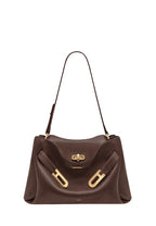 Rhea Pebbled Double Buckle Shoulder Bag – Dark Brown