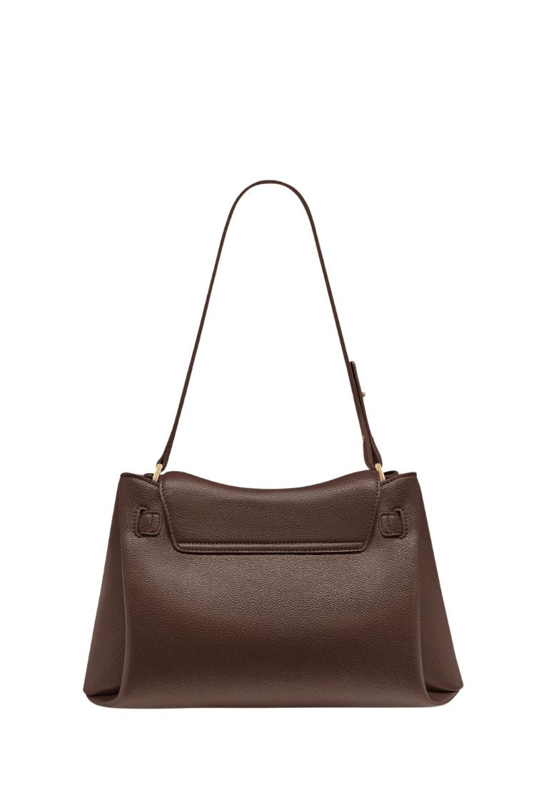 Rhea Pebbled Double Buckle Shoulder Bag – Dark Brown