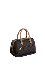 Rowan Satchel Bag In Blocked Signature Canvas Gold Walnut Tan