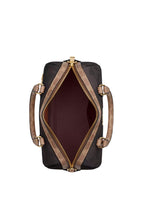 Rowan Satchel Bag In Blocked Signature Canvas Gold Walnut Tan