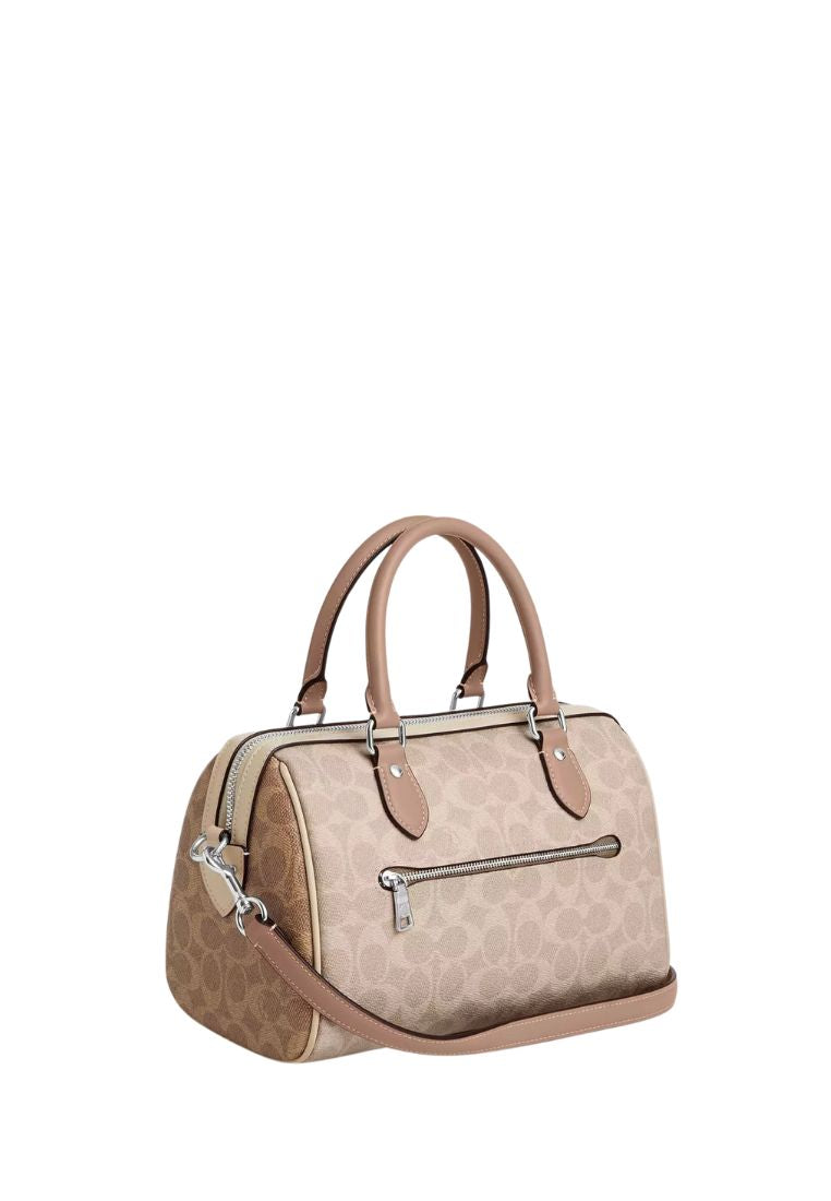 Rowan Satchel Bag In Blocked Signature Canvas Silver Sand Taupe Multi