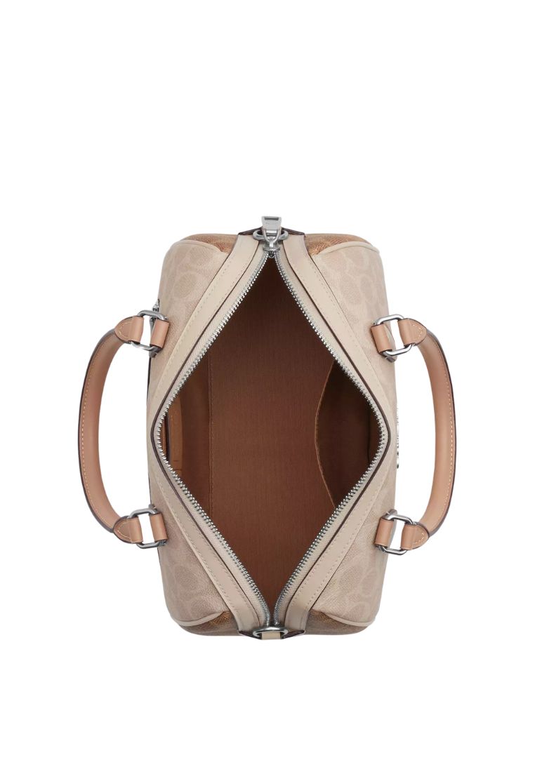 Rowan Satchel Bag In Blocked Signature Canvas Silver Sand Taupe Multi