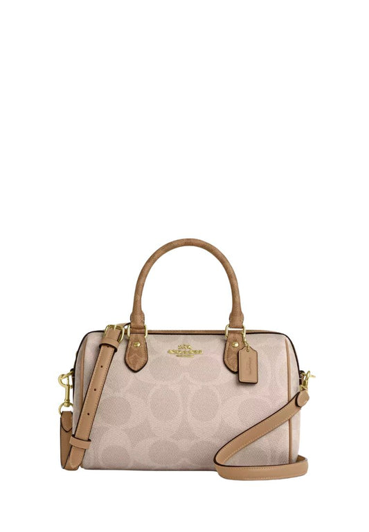 Rowan Satchel Bag In Signature Canvas Gold Sand Tan