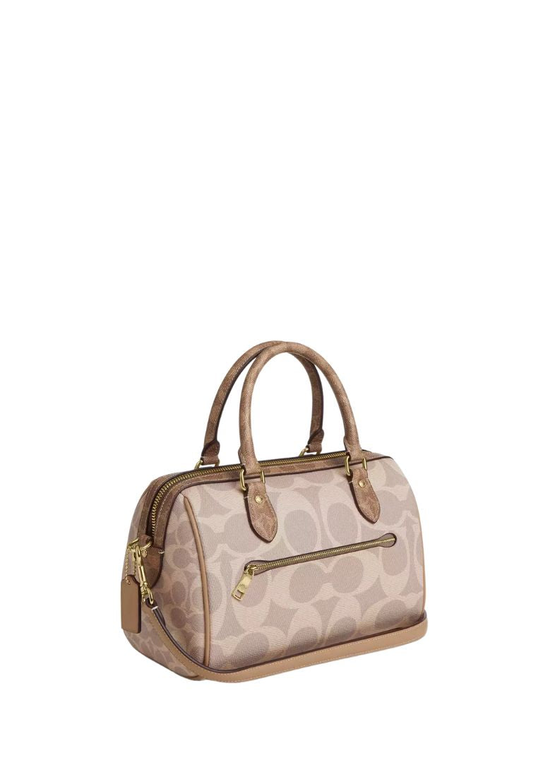 Rowan Satchel Bag In Signature Canvas Gold Sand Tan