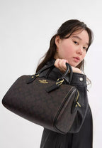Rowan Satchel Bag In Signature Canvas Gold Walnut Black
