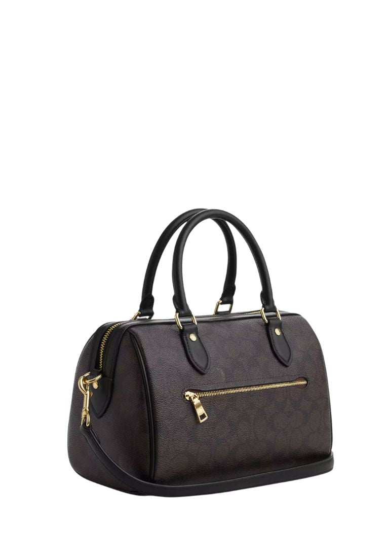 Rowan Satchel Bag In Signature Canvas Gold Walnut Black