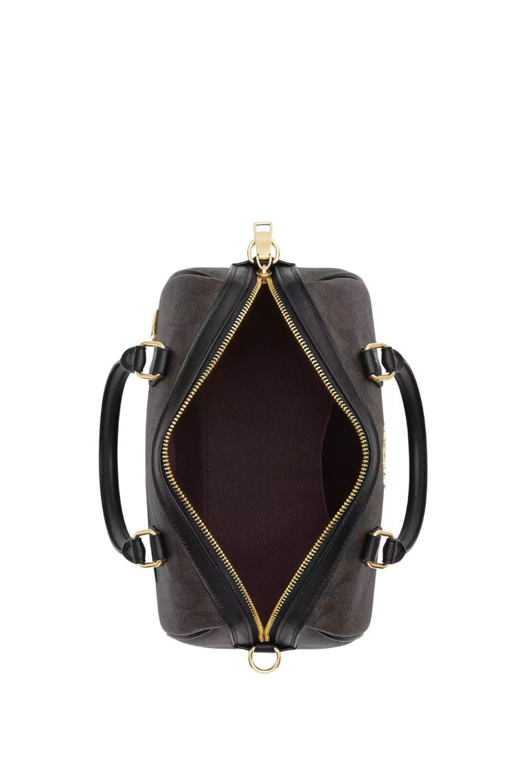Rowan Satchel Bag In Signature Canvas Gold Walnut Black