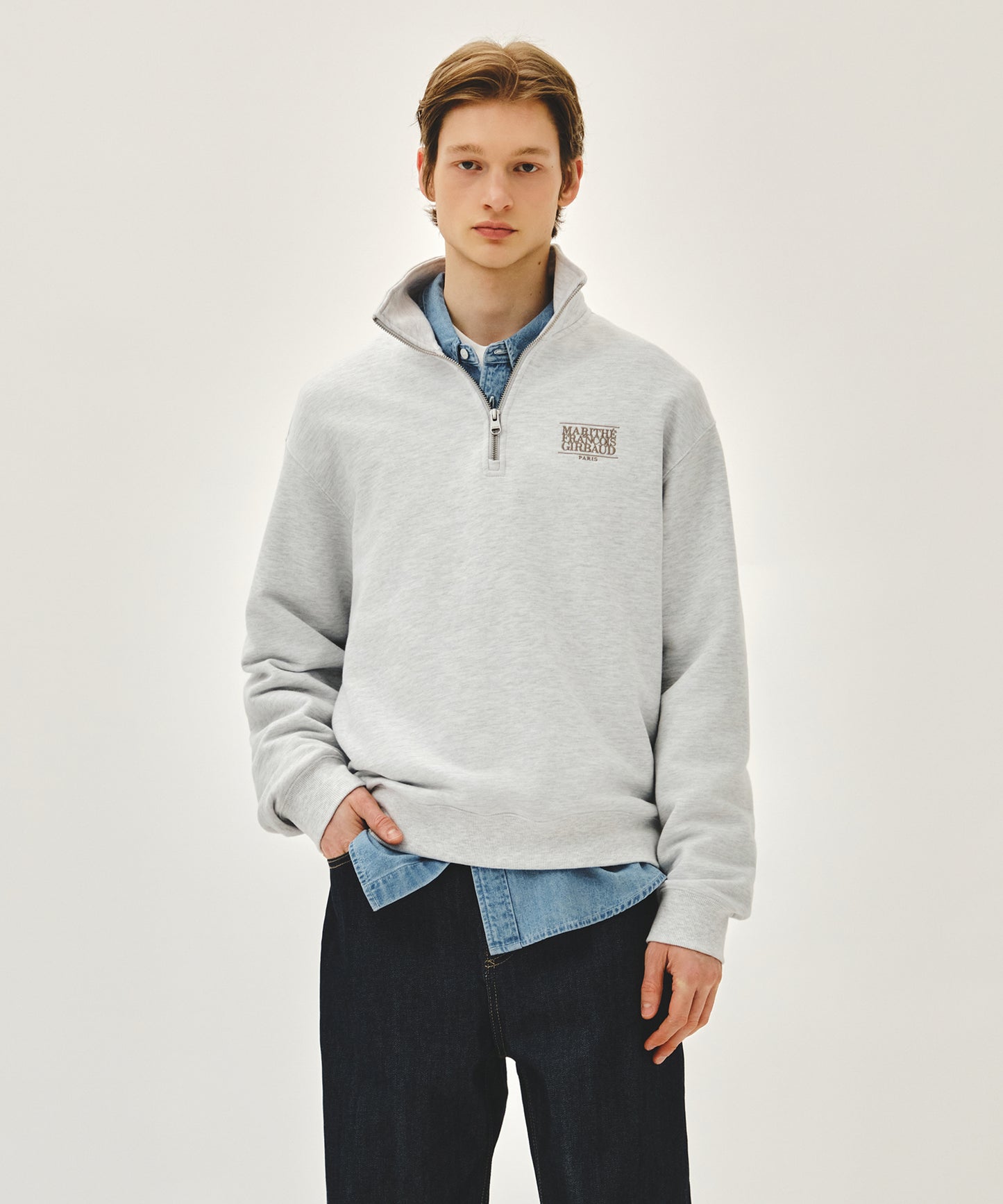 SMALL CLASSIC LOGO HALF ZIPUP SWEATSHIRT light heather gray