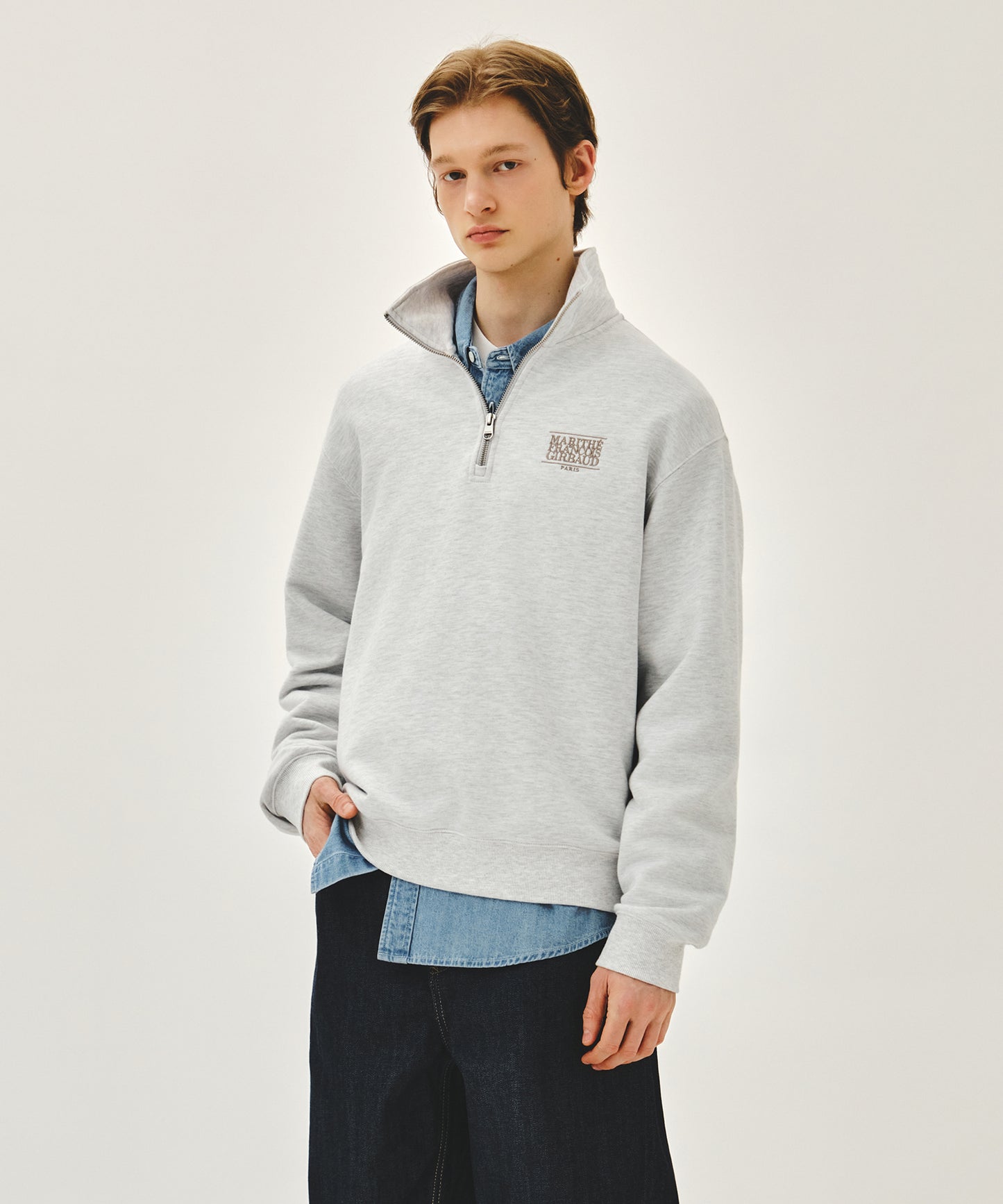 SMALL CLASSIC LOGO HALF ZIPUP SWEATSHIRT light heather gray