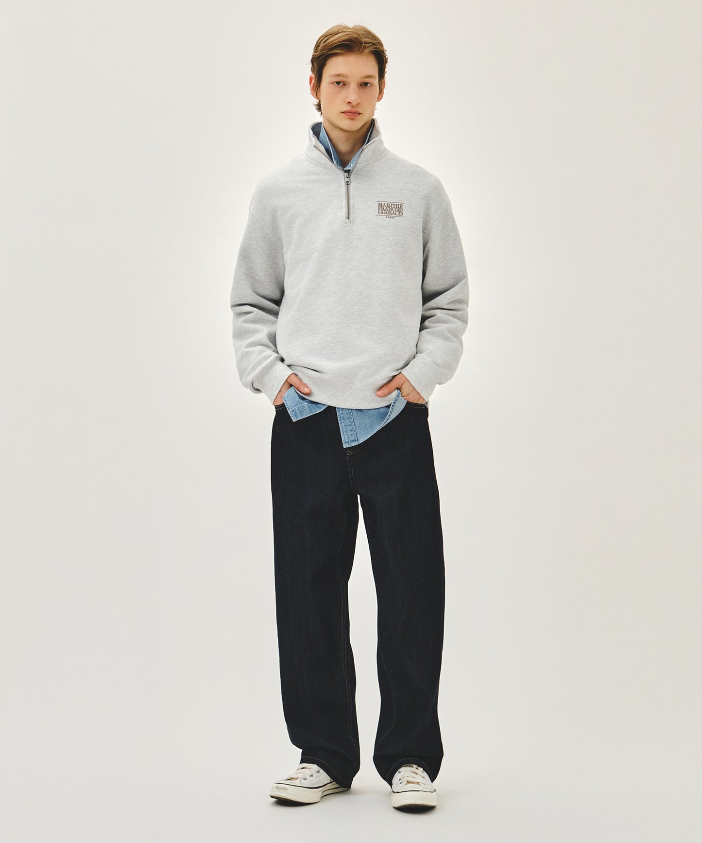 SMALL CLASSIC LOGO HALF ZIPUP SWEATSHIRT light heather gray