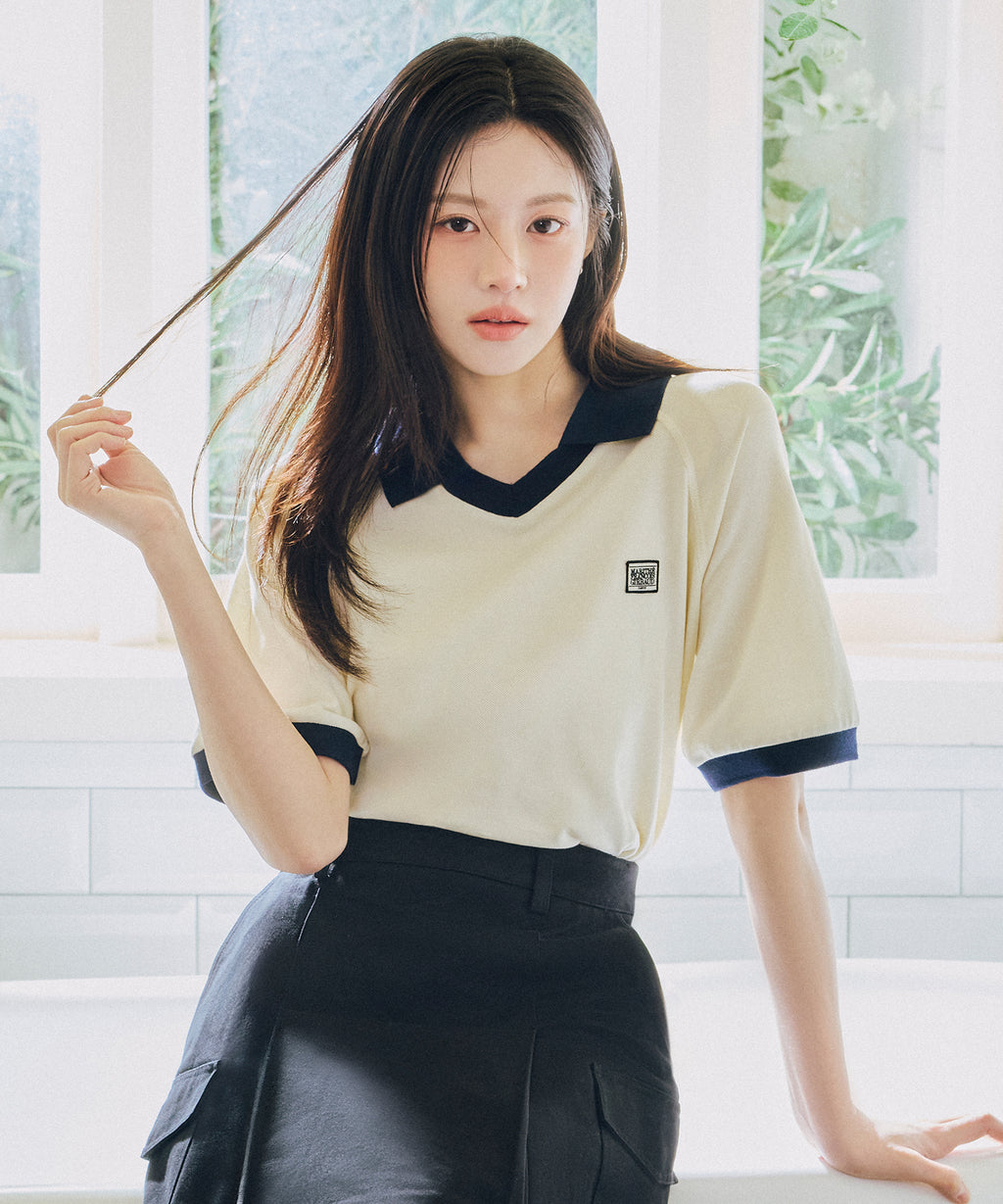 SMALL CLASSIC LOGO PK COLLAR POINT TEE ivory