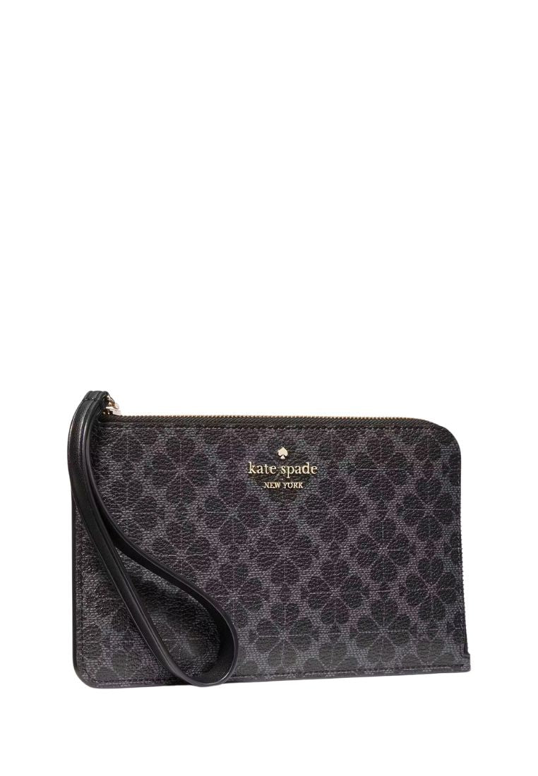 Lucy Spade Flower Medium L-Zip Wristlet Black