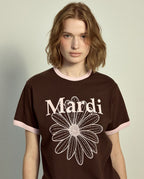 Slim Ringer Tshirt FLOWERMARDI Brown Pale Pink