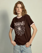 Slim Ringer Tshirt FLOWERMARDI Brown Pale Pink